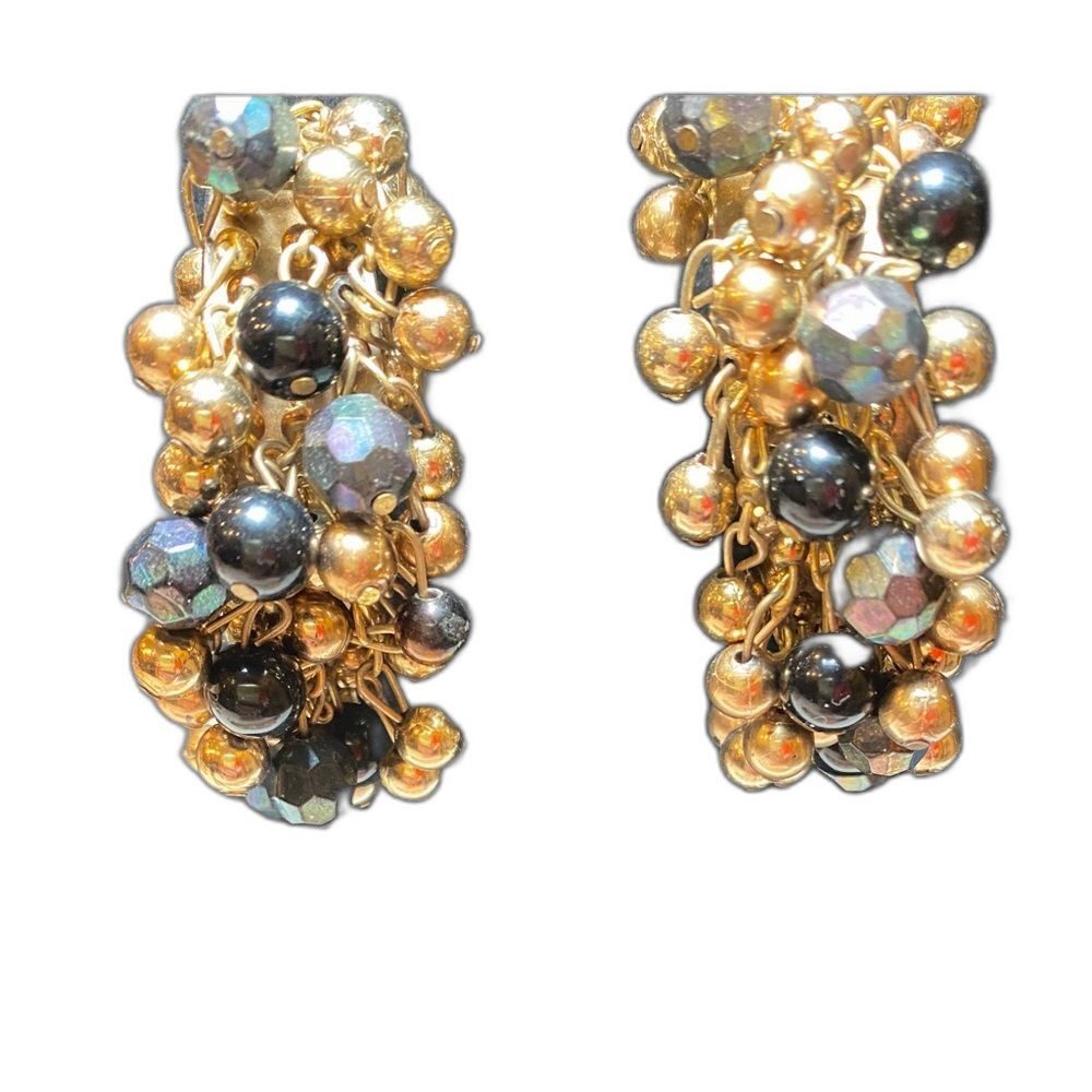 Boho Bauble Earrings Dazzling NEW Gold Bronze Black 2 1/2 " Hoops Pierced